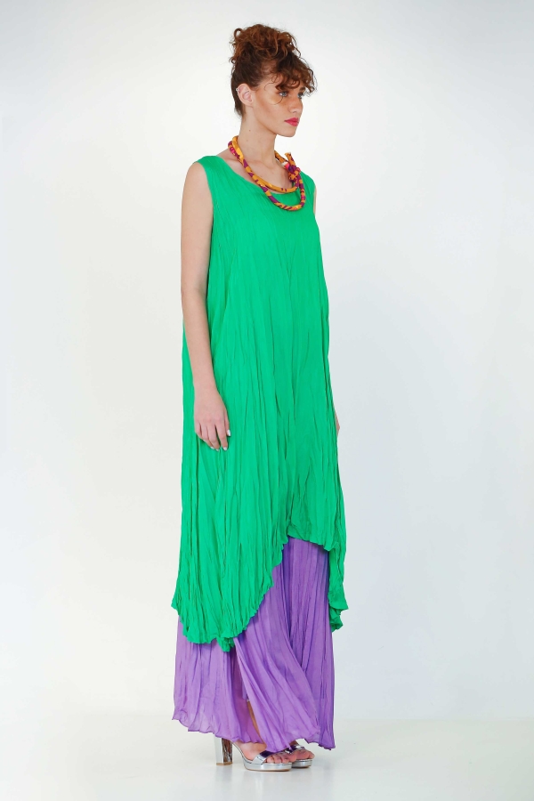 Floş Kraş Kolsuz Elbise - Yeşil - 3