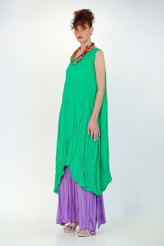 Floş Kraş Kolsuz Elbise - Yeşil - 4
