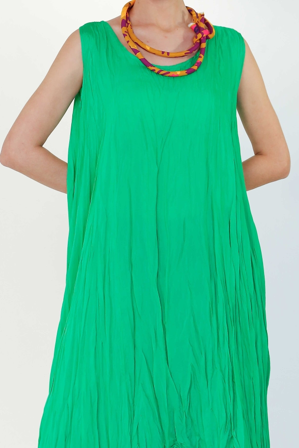 Floş Kraş Kolsuz Elbise - Yeşil - 5