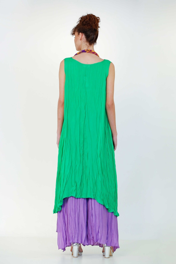 Floş Kraş Kolsuz Elbise - Yeşil - 6