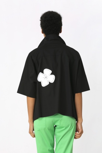 Flower Appliqué Shirt - Black - 4