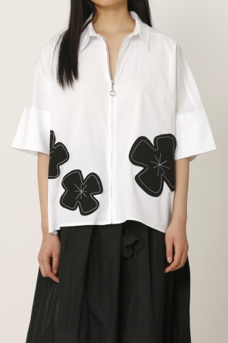 Flower Appliqué Shirt - White - 6