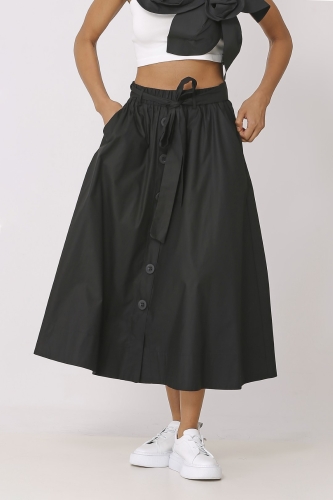 Front Button Skirt - Black - 1