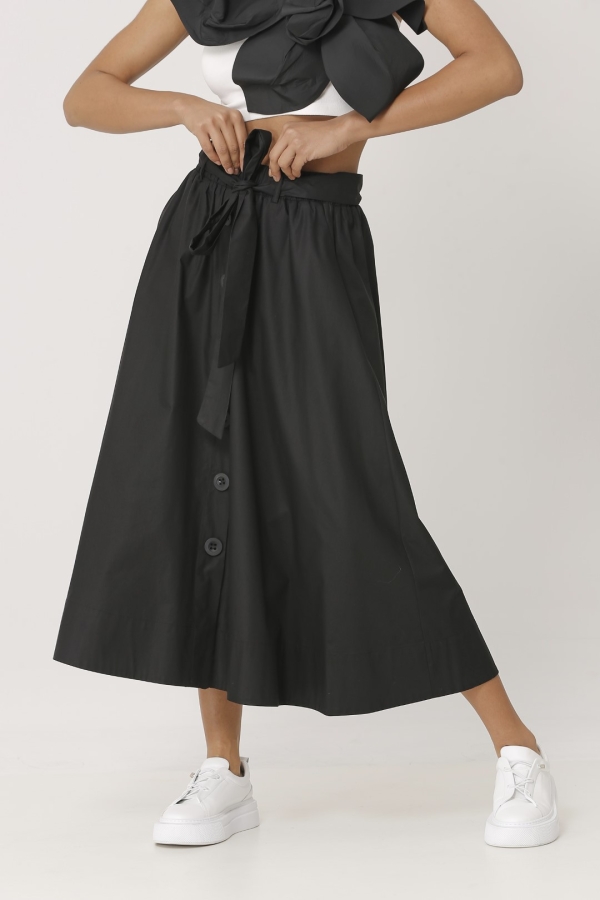 Front Button Skirt - Black - 2