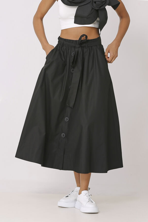 Front Button Skirt - Black - 5