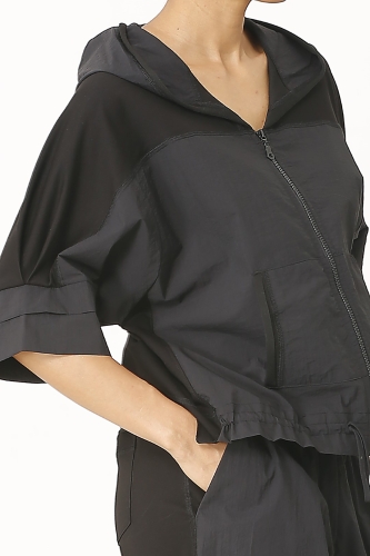معطف قماشي من قماش معطف مطر مجعد من الأمام - أسود - 6