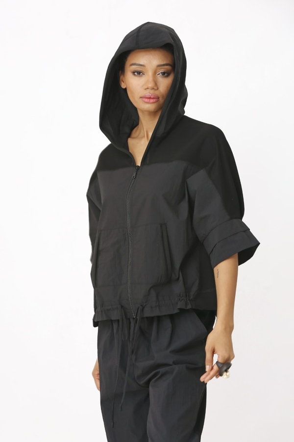 Front Wrinkled Raincoat Fabric Coat - Black - 3
