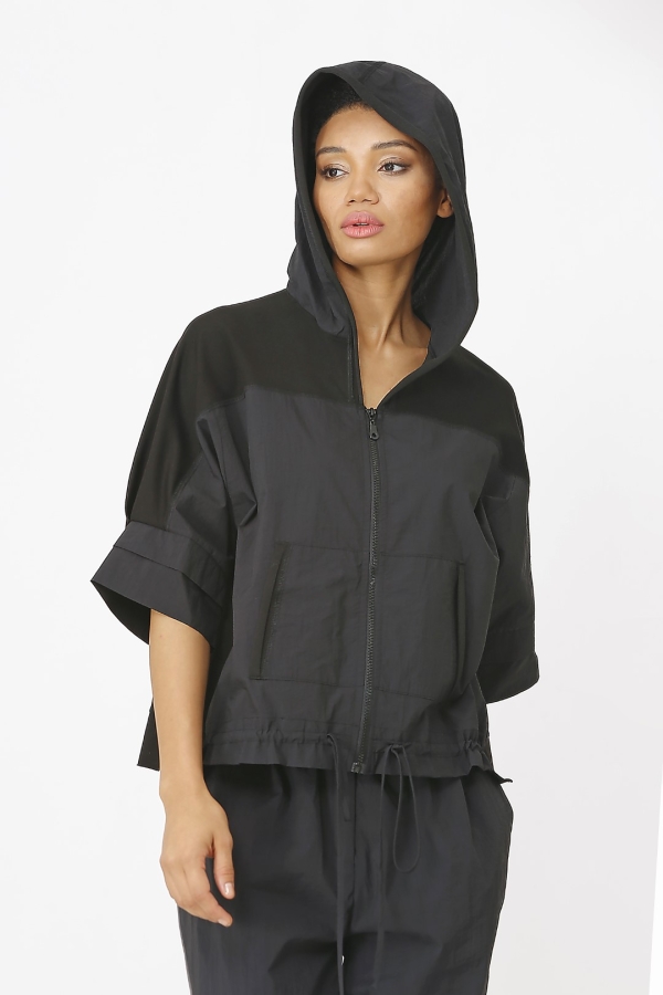 Front Wrinkled Raincoat Fabric Coat - Black - 4