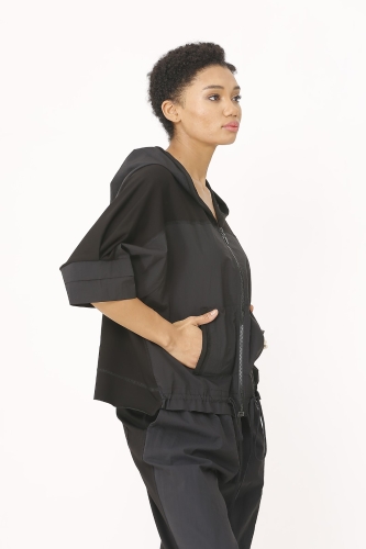 Front Wrinkled Raincoat Fabric Coat - Black - 2