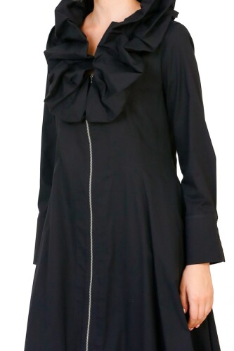 Front Zipper Dress - Black - 5