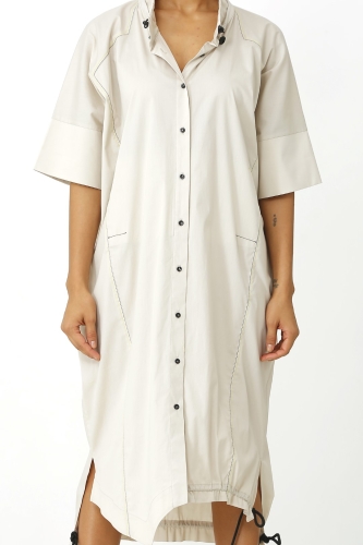 فستان قميص بياقة شيرد - بيج - 5