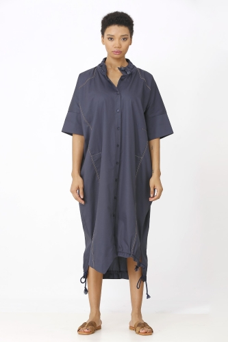 فستان قميص بياقة شيرد - أزرق فاتح - 1