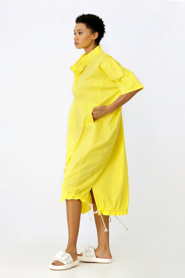 فستان قميص بياقة شيرد - أصفر - 2