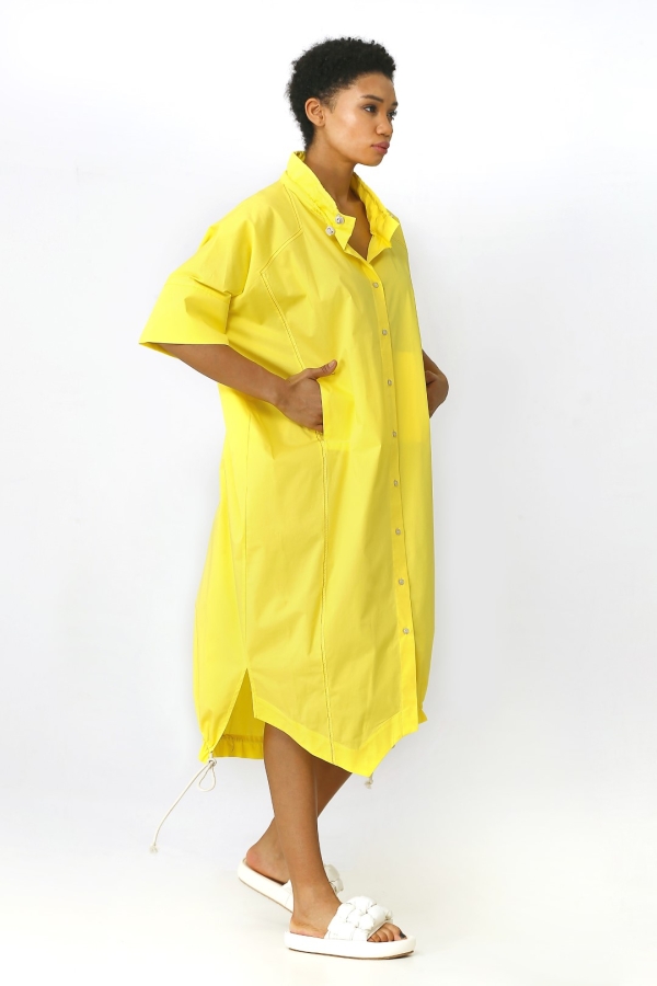 فستان قميص بياقة شيرد - أصفر - 3