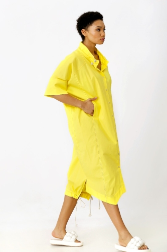 فستان قميص بياقة شيرد - أصفر - 4