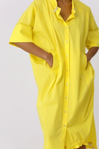 Gathered Collar Shirt Dress - Yellow - 5