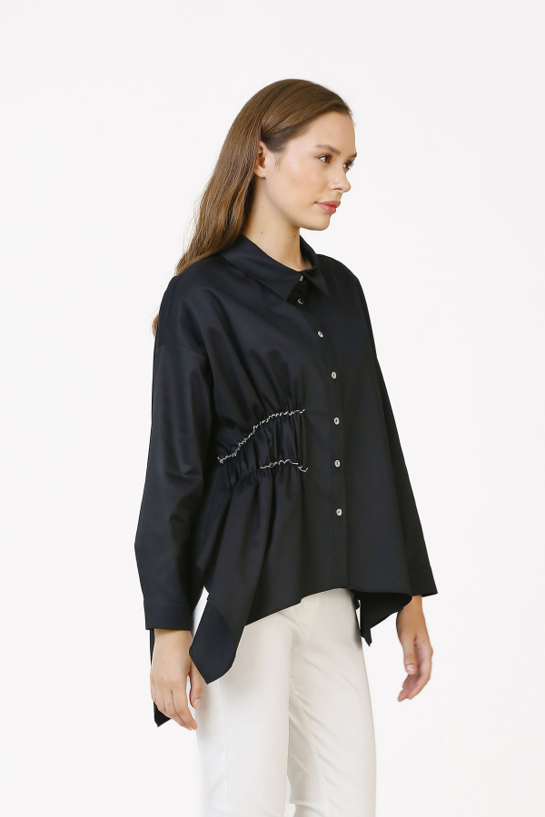 Gathered Shirt - Black - 4