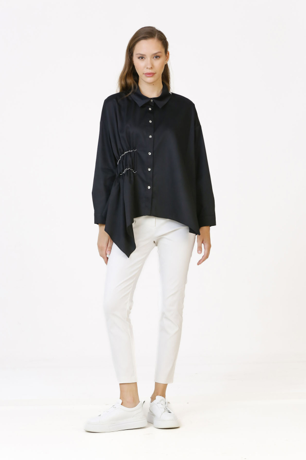 Gathered Shirt - Black - 1