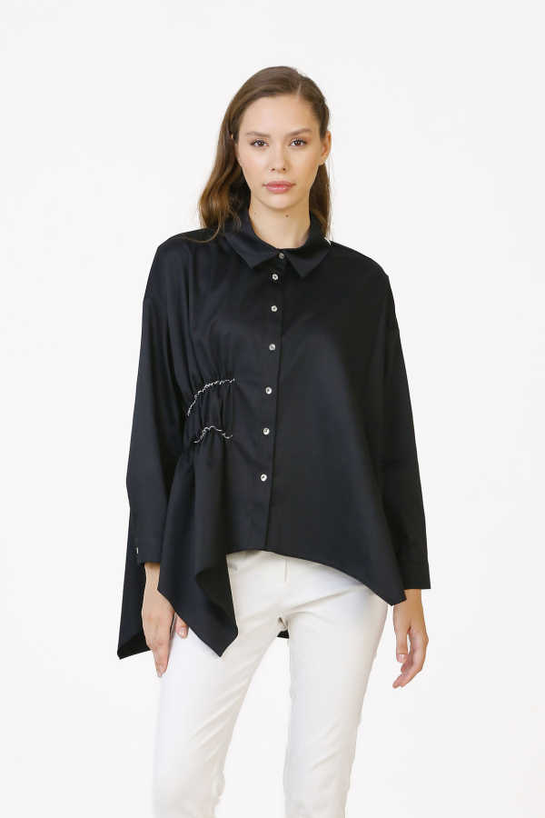 Gathered Shirt - Black - 3