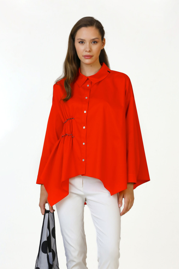 Gathered Shirt - Coral - 2