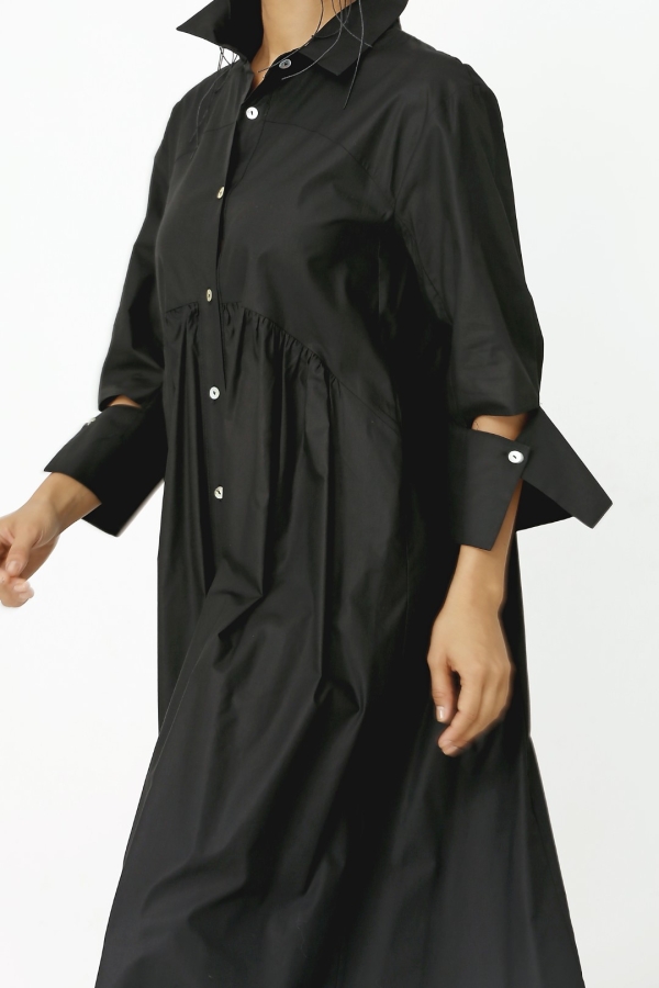 فستان قميص شيرت شيرت - أسود - 5