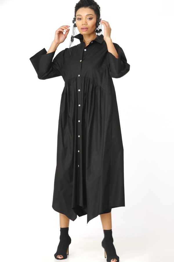 فستان قميص شيرت شيرت - أسود - 2