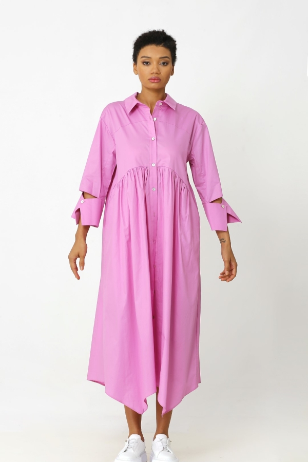 فستان قميص شيرت شيرد - وردي - 1
