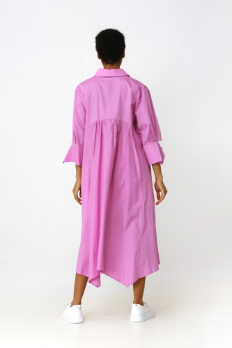 Gathered Shirt Dress - Pink - 4