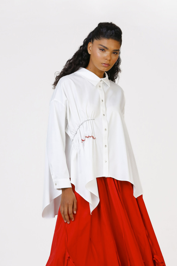 Gathered Shirt - White - 3