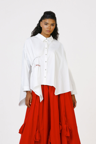 Gathered Shirt - White - 2