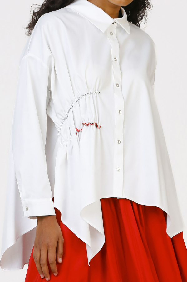 Gathered Shirt - White - 5