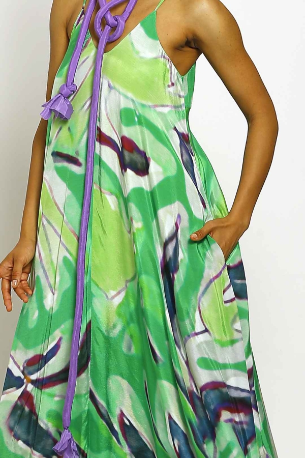 Gloss Pattern Dress - Green - 5