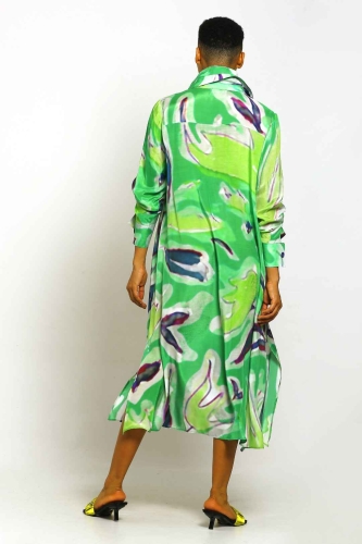 فستان بياقة بولو متدفقة - أخضر - 6