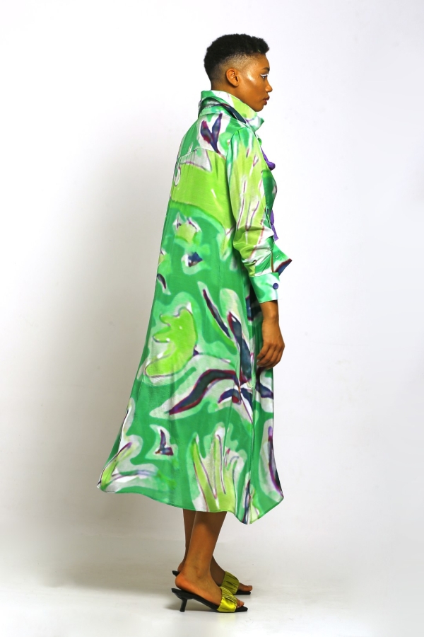 Gloss Polo Neck Dress - Green - 4