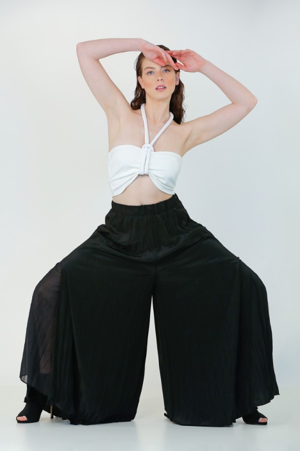 Glossy Crinkle Pants - Black - 1