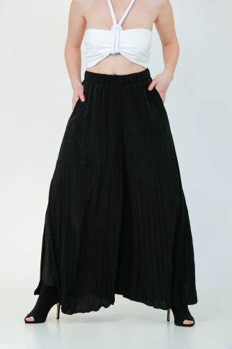 Glossy Crinkle Pants - Black - 2