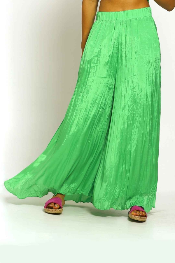 Glossy Crinkle Pants - Green - 1