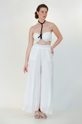 Glossy Crinkle Pants - White - 1