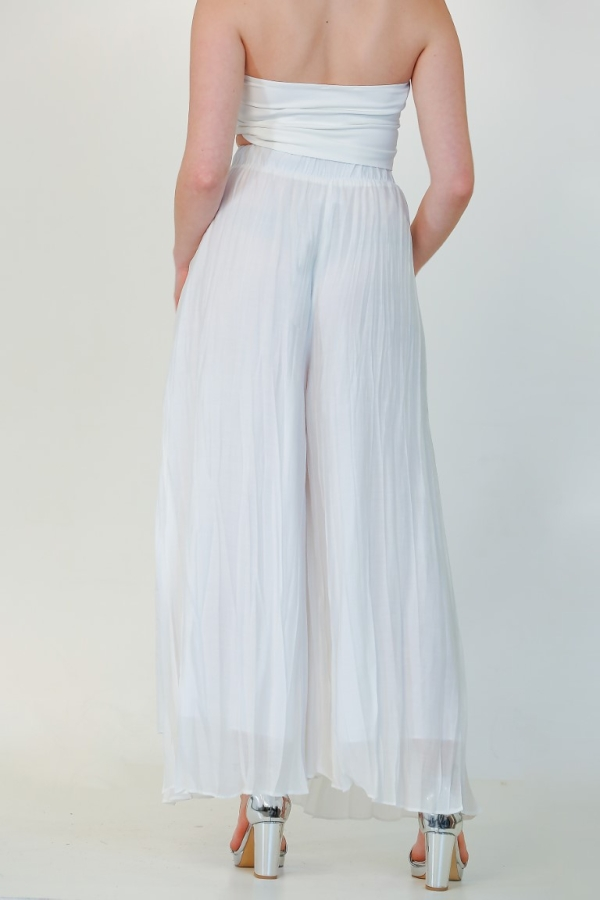 Glossy Crinkle Pants - White - 3