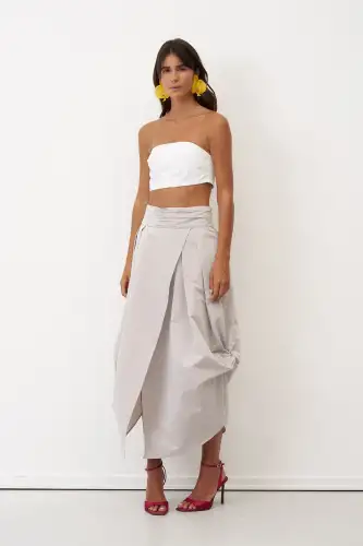 Gri Beli Drape Kemerli Anvelop Arkoi Etek - BIZE (1)