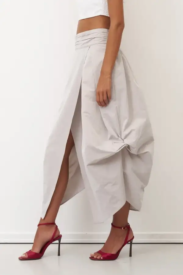 Gri Beli Drape Kemerli Anvelop Arkoi Etek - 3