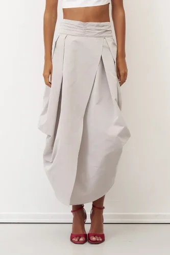 Gri Beli Drape Kemerli Anvelop Arkoi Etek - 1