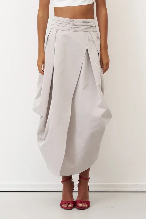 Gri Beli Drape Kemerli Anvelop Arkoi Etek - 1