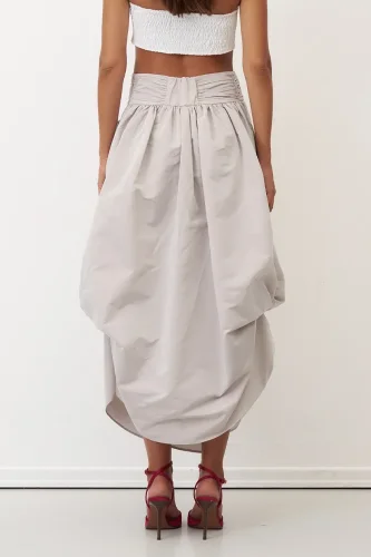 Gri Beli Drape Kemerli Anvelop Arkoi Etek - 4