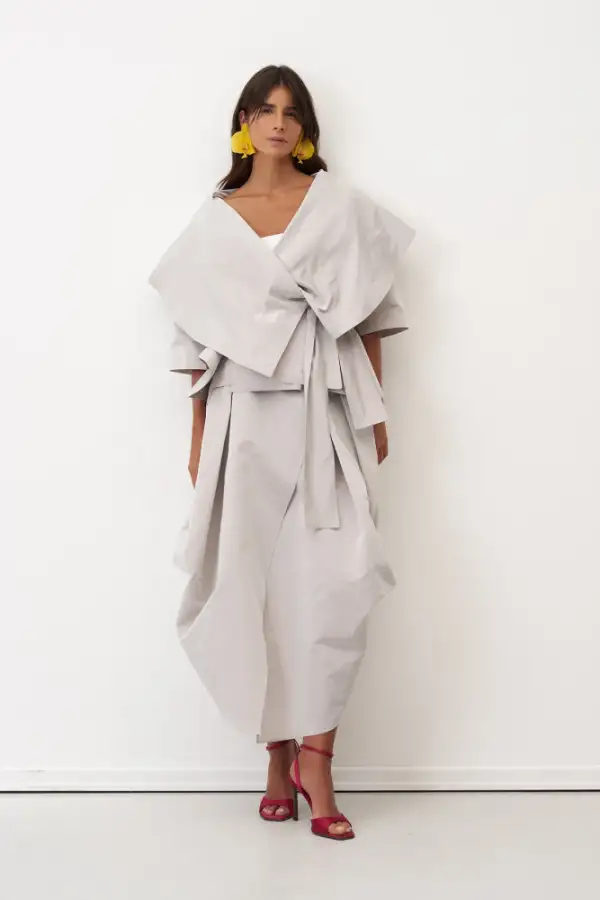 Gri Büyük Şal Yaka Kruvaze Arkoi Ceket - 2