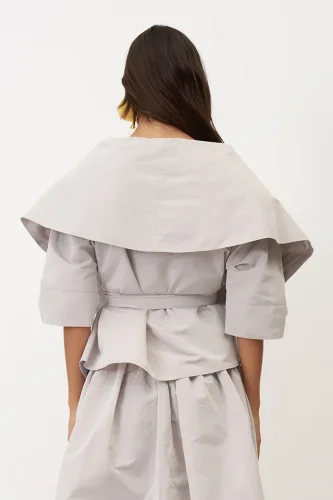 Gri Büyük Şal Yaka Kruvaze Arkoi Ceket - 5