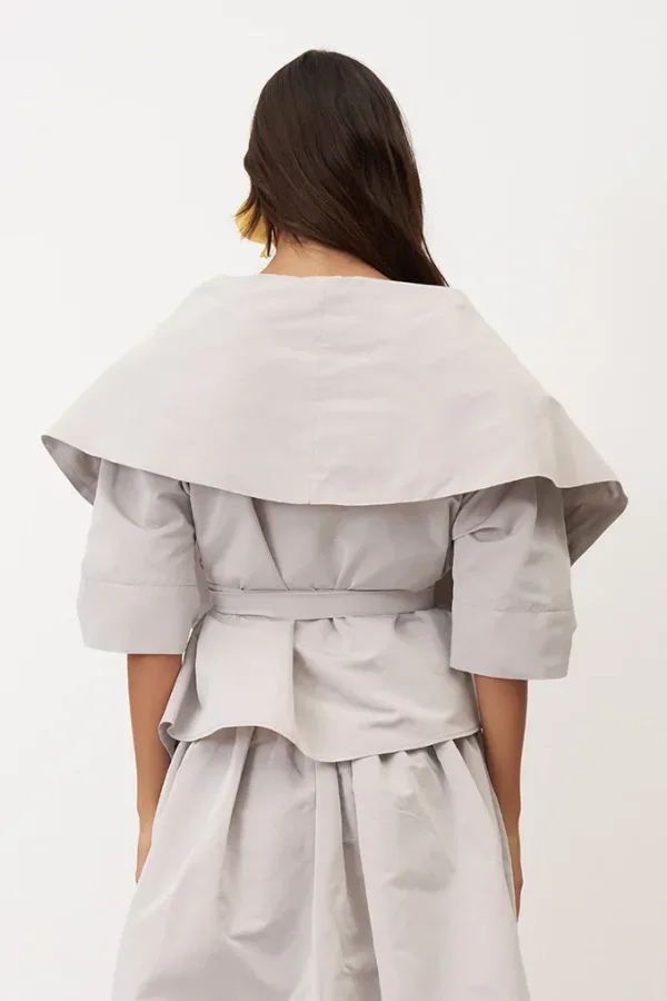 Gri Büyük Şal Yaka Kruvaze Arkoi Ceket - 5