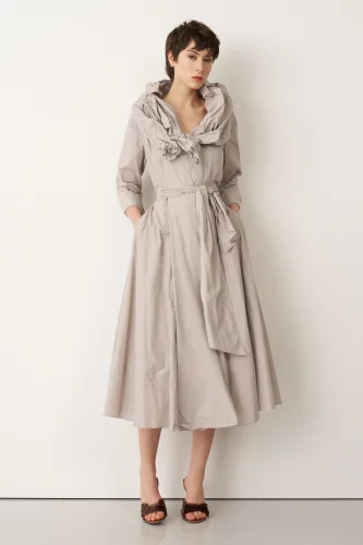 Gri Çift Yakalı Uzun Kollu Kemerli Dia Elbise - BIZE (1)