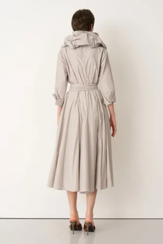 Gri Çift Yakalı Uzun Kollu Kemerli Dia Elbise - 6