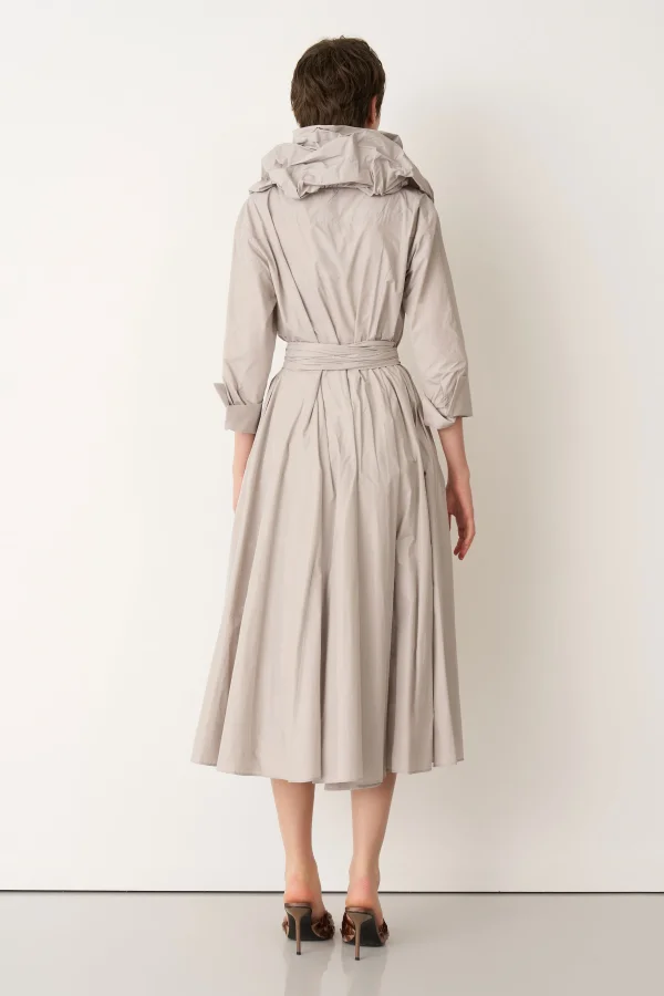 Gri Çift Yakalı Uzun Kollu Kemerli Dia Elbise - 6